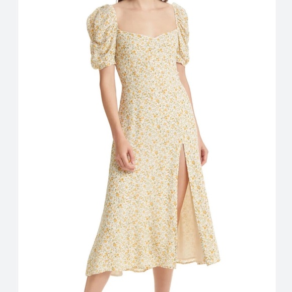 Reformation Bandit Floral Print Midi Dress Size 8 Lima yellow New with tag $278 - Picture 6 of 12